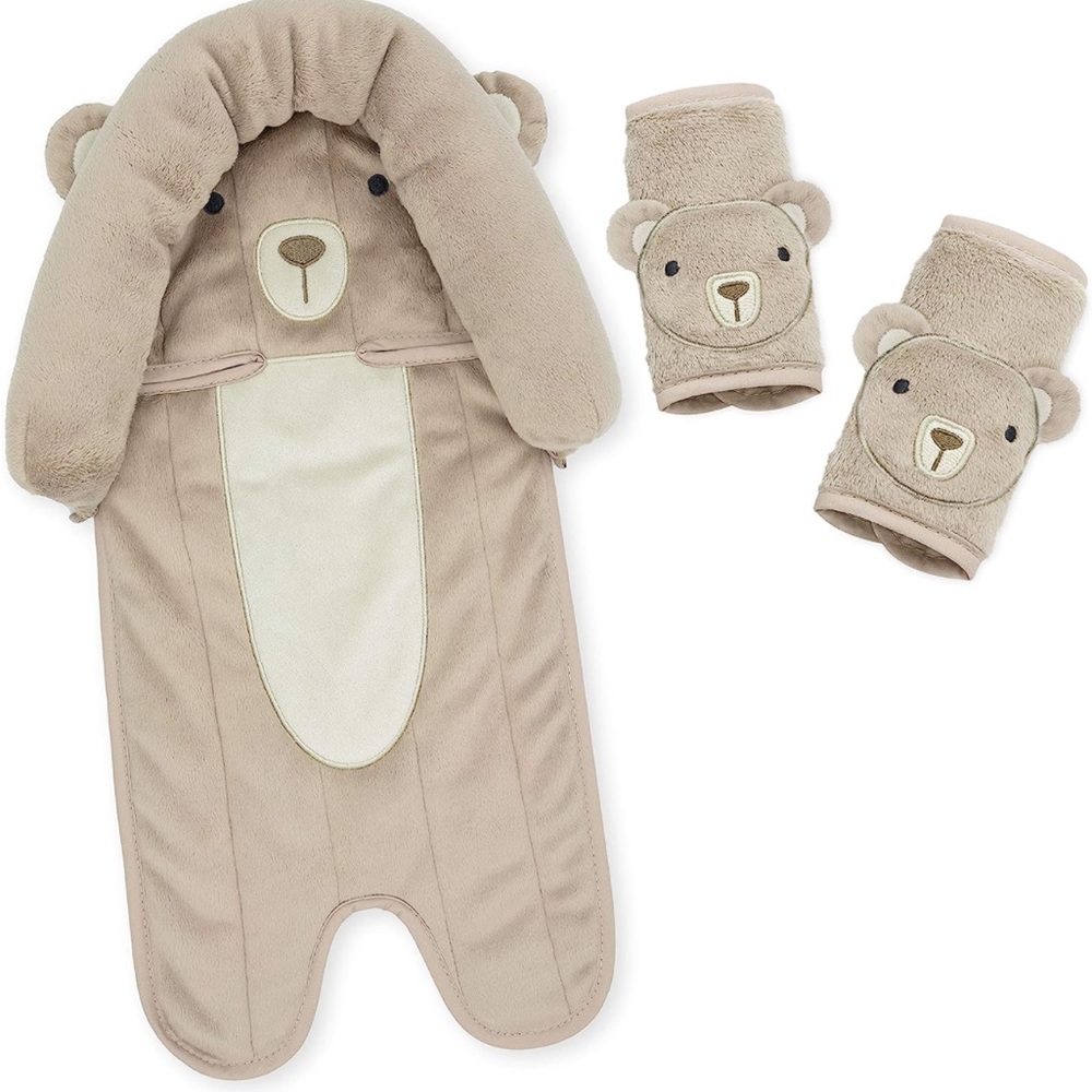 NWT NEW Travel Bug Baby Toddler Bear Car Seat Head Support Strap Covers Set